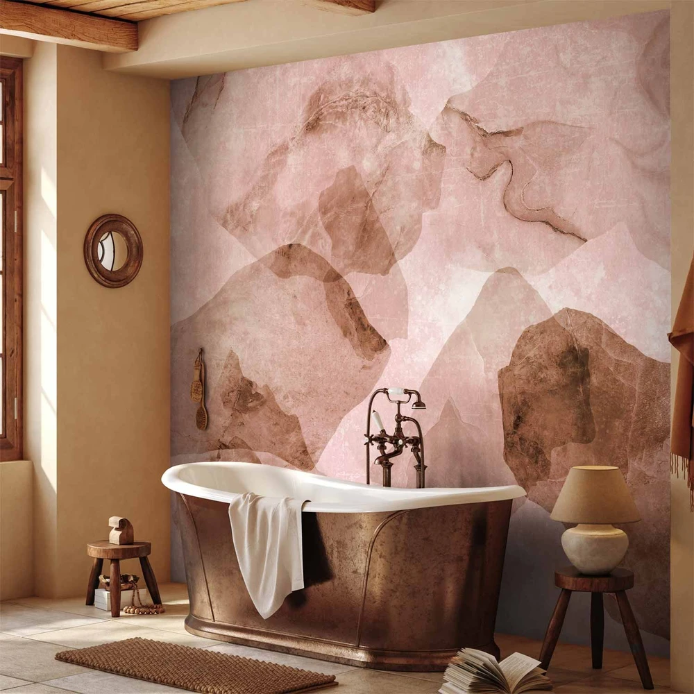Fototapetai - Rožinis terrazzo minimalistinis marmuro akvarelės fonas