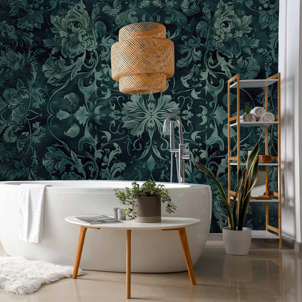 Fototapetai - Rytietiškas kilimo raštas smaragdiniai ornamentai ir sendinti raštai