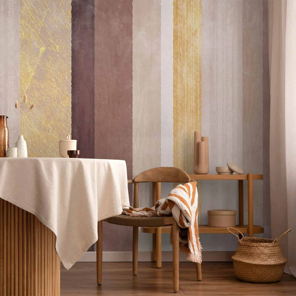 Fototapetai - Spalvotų dryžių raštas su aukso detalėmis
