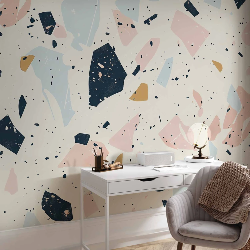 Fototapetai - Terrazzo su dideliais prislopintų spalvų akmenimis
