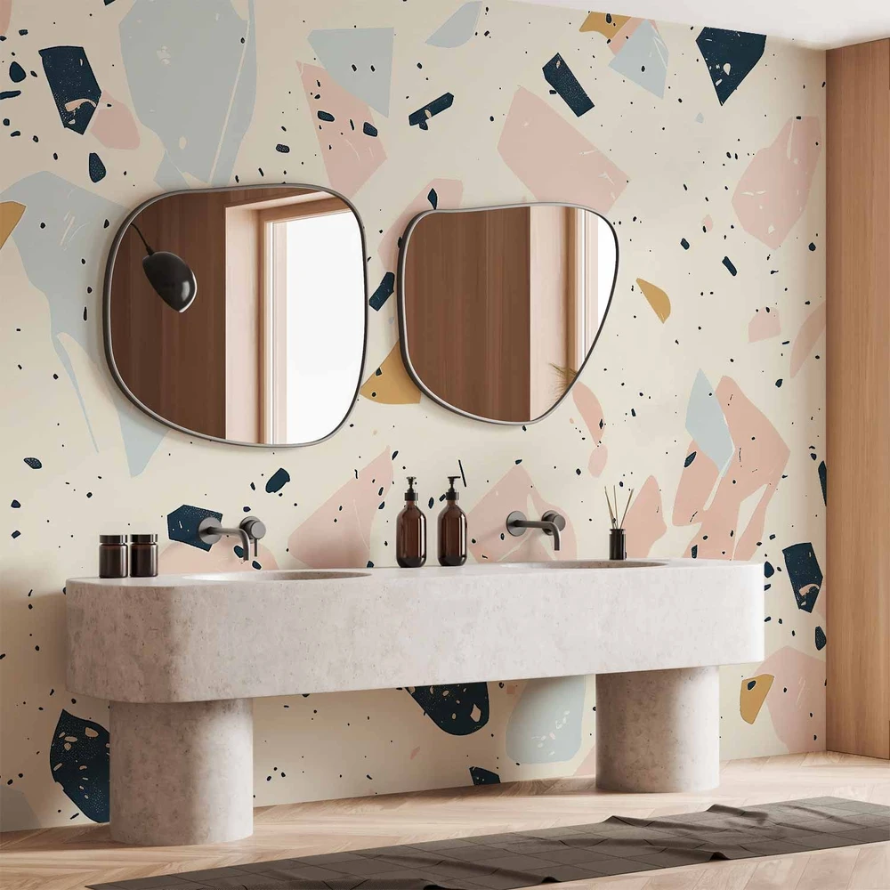 Fototapetai - Terrazzo su dideliais prislopintų spalvų akmenimis