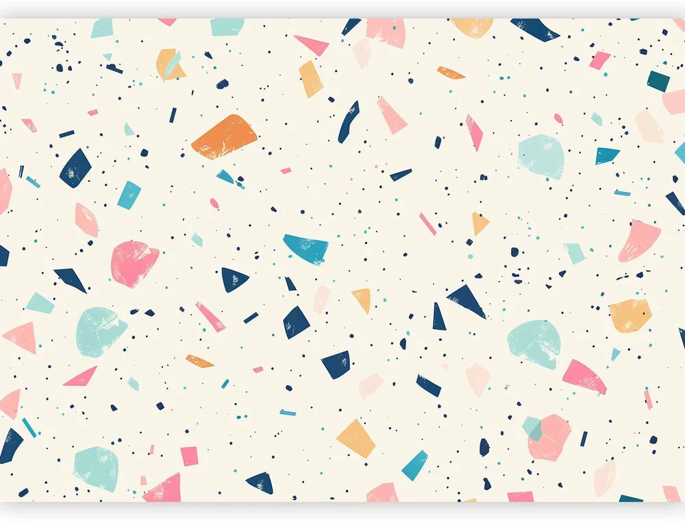Fototapetai - Terrazzo su dideliais spalvotais elementais šviesiame fone