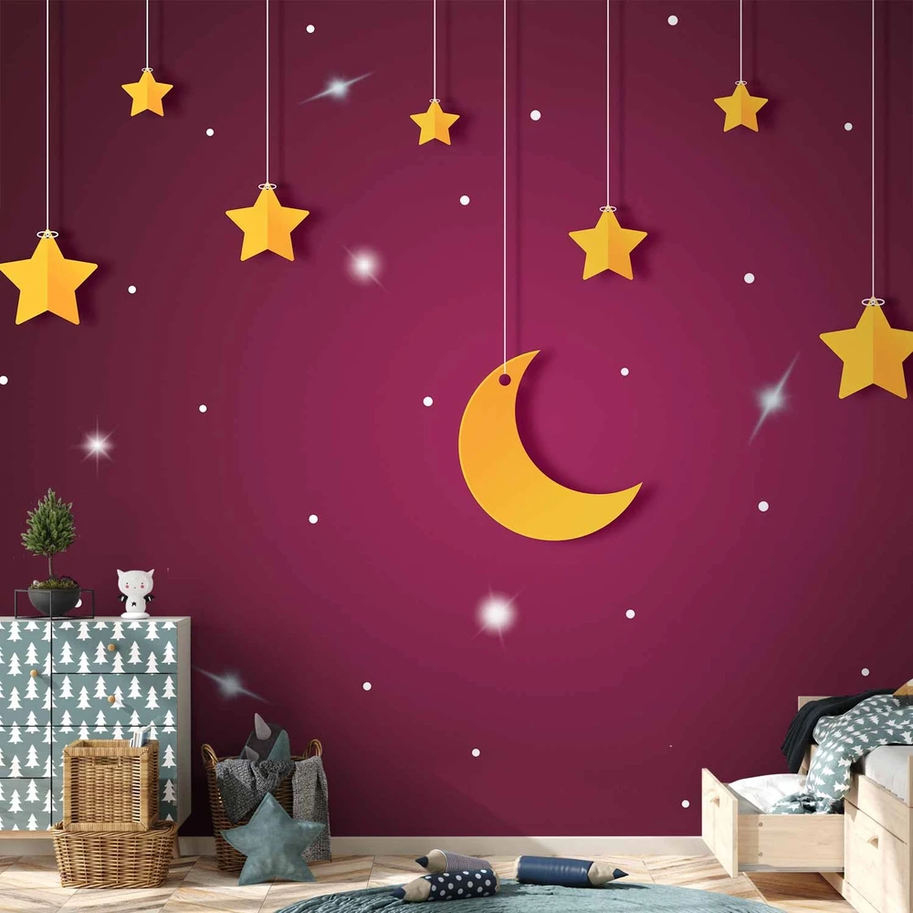 Fototapetai - Violetinis naktinis dangus su žvaigždėmis vaikams