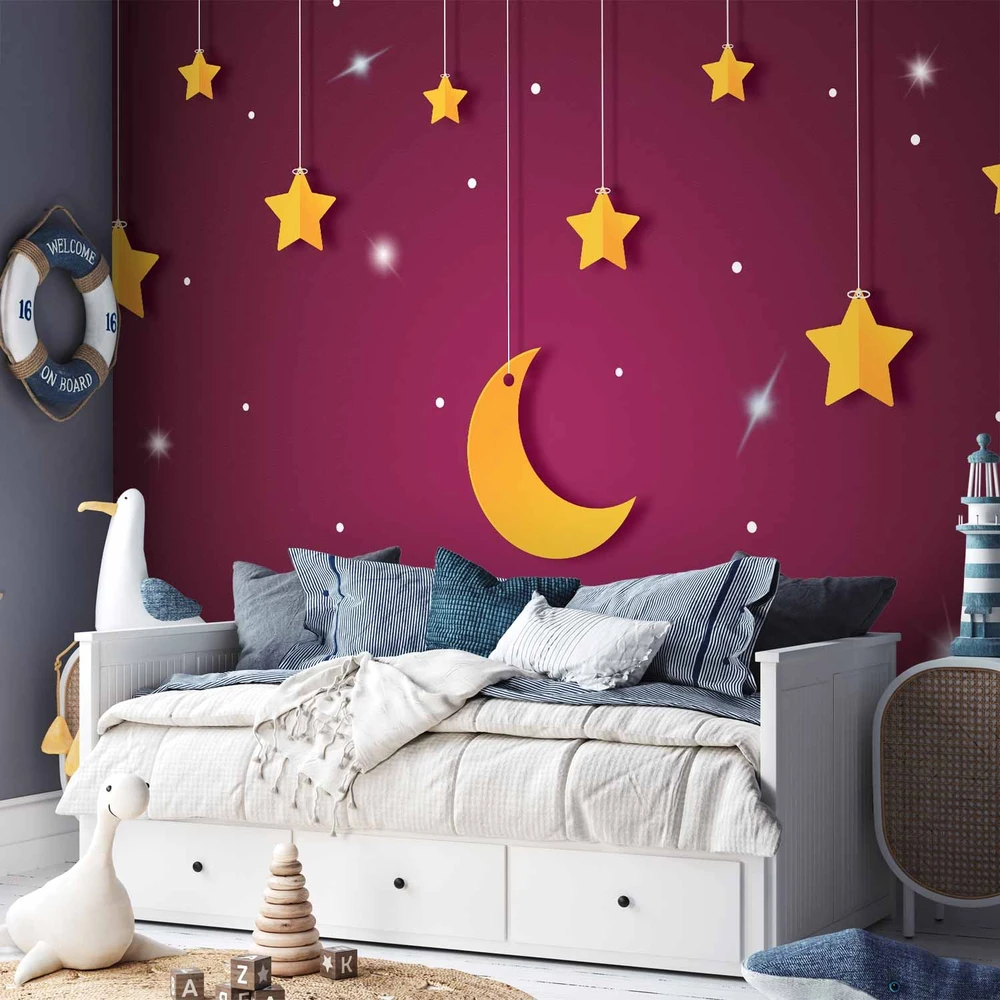 Fototapetai - Violetinis naktinis dangus su žvaigždėmis vaikams