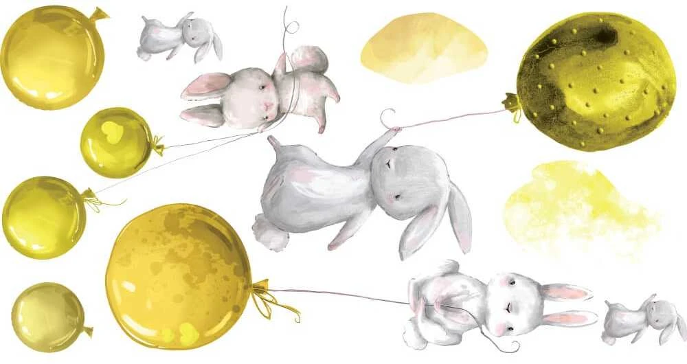 Interjero lipdukas - Kiškiai ir geltoni balionai