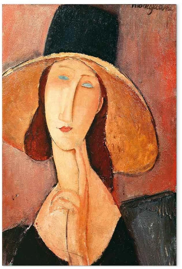 Paveikslas Amedeo Modigliani - Žanos Hebiutern portretas su didele skrybėle