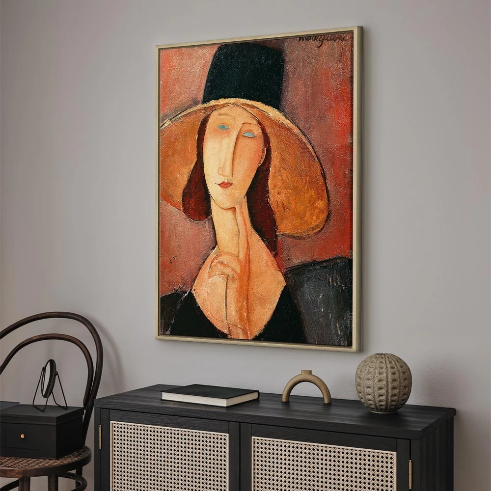 Paveikslas Amedeo Modigliani - Žanos Hebiutern portretas su didele skrybėle