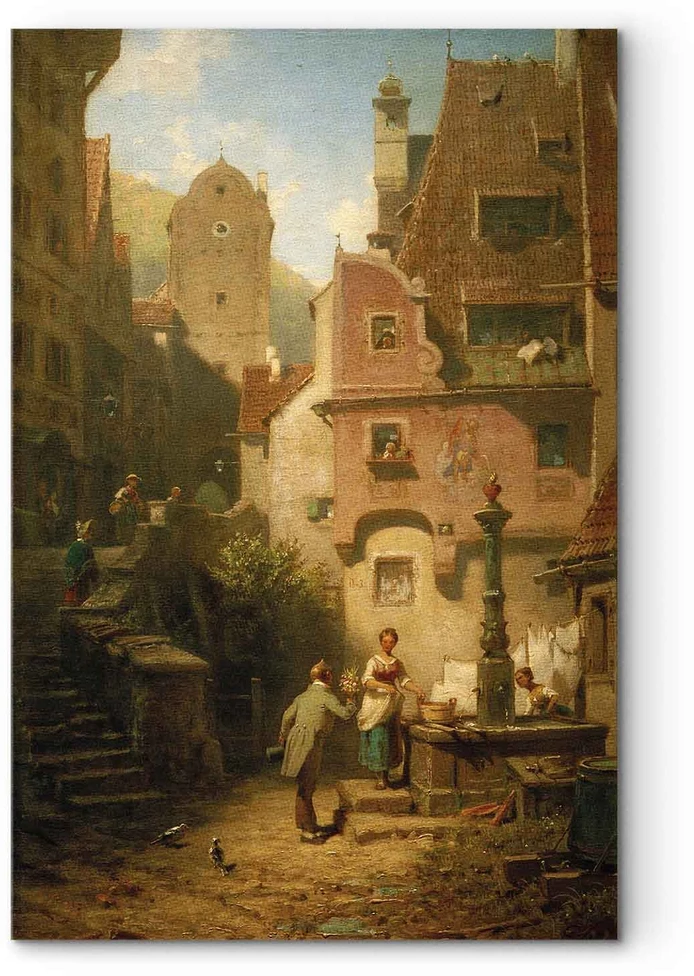 Paveikslas Carl Spitzweg - Geradaris, dovanojantis gėles
