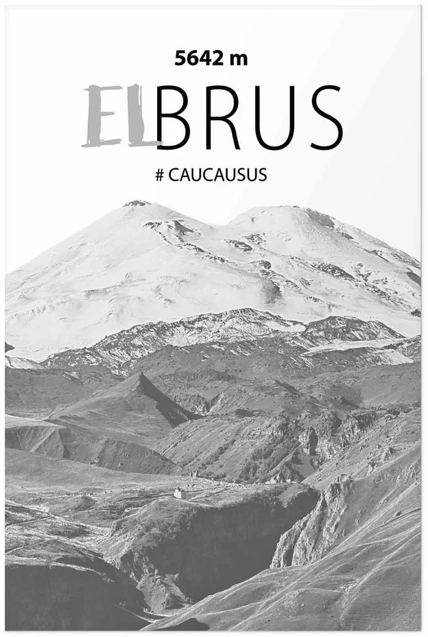 Paveikslas - Didinga Elbruso viršukalnė - kalnų peizažas