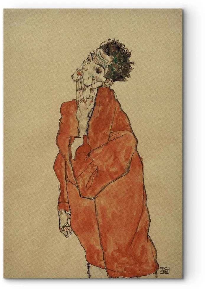 Paveikslas Egon Schiele - Autoportretas oranžiniu švarku