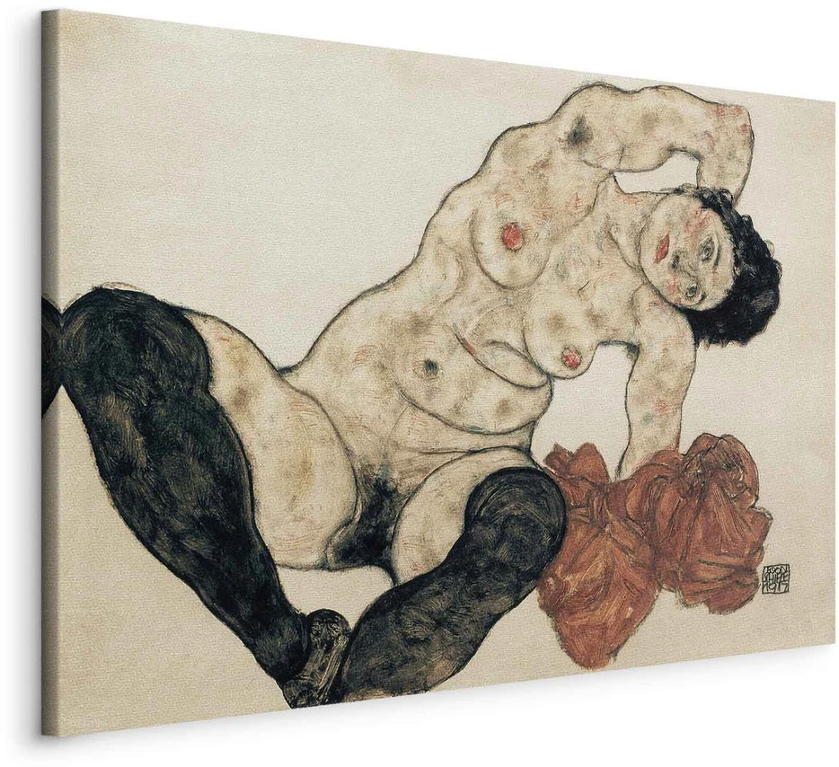 Paveikslas Egon Schiele - Gulintis aktas su geltonu rankšluosčiu