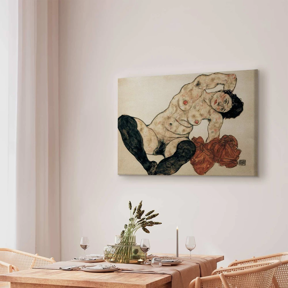 Paveikslas Egon Schiele - Gulintis aktas su geltonu rankšluosčiu
