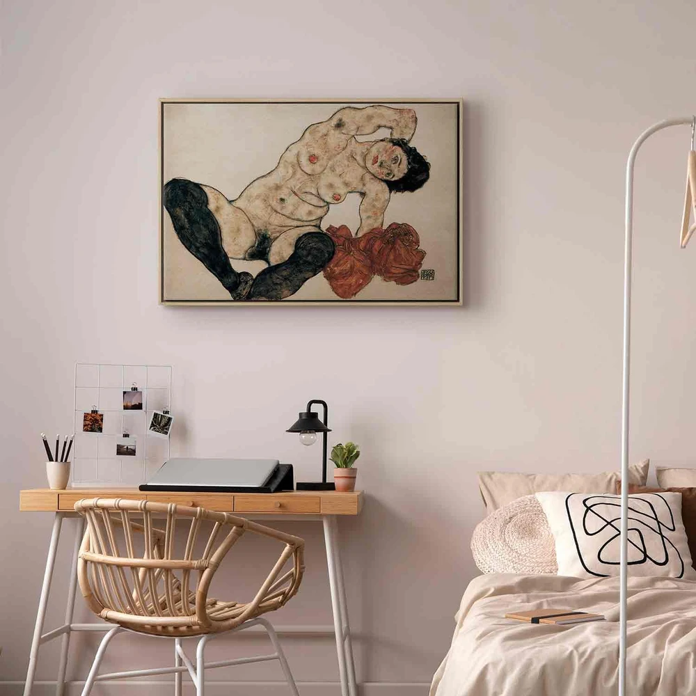 Paveikslas Egon Schiele - Gulintis aktas su geltonu rankšluosčiu