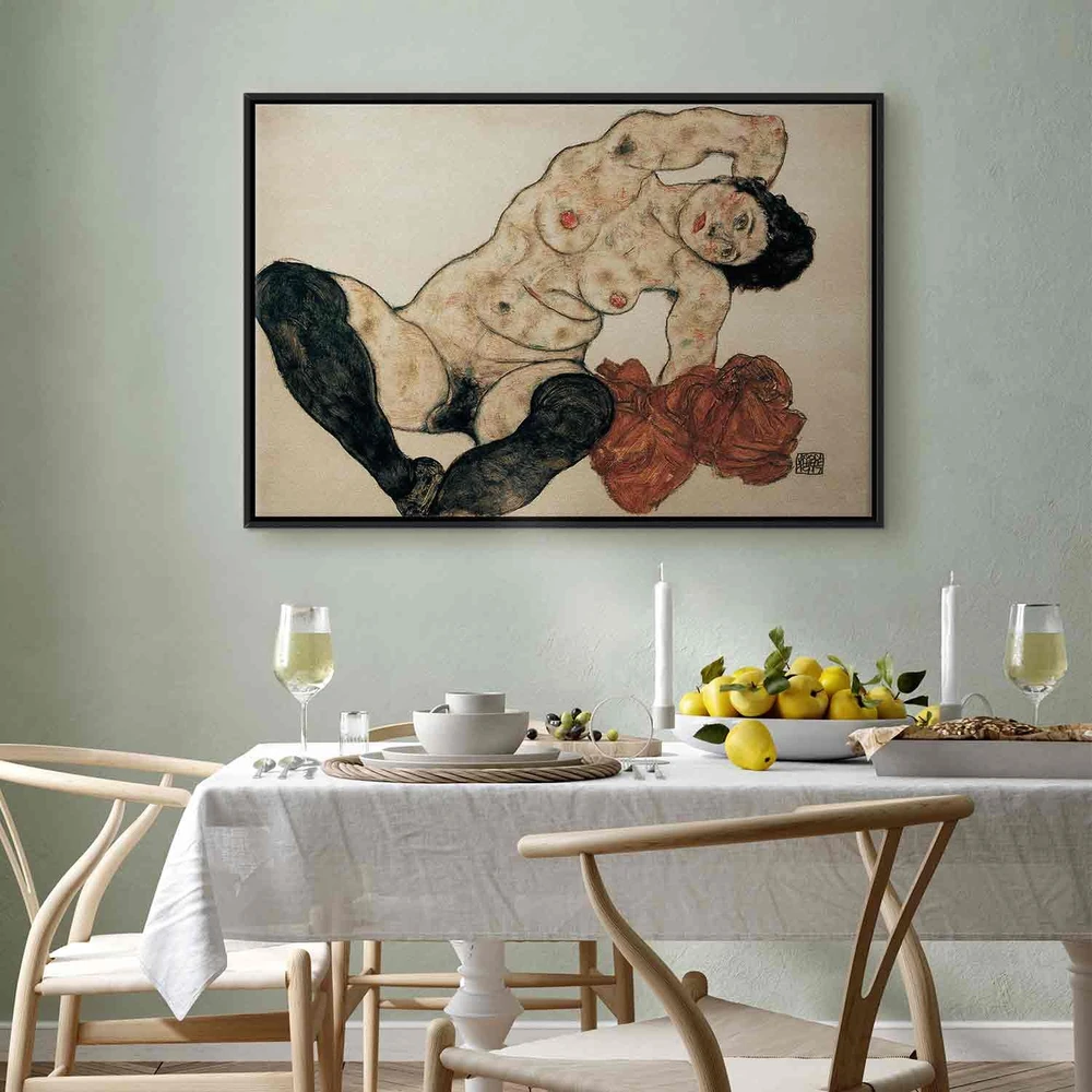 Paveikslas Egon Schiele - Gulintis aktas su geltonu rankšluosčiu