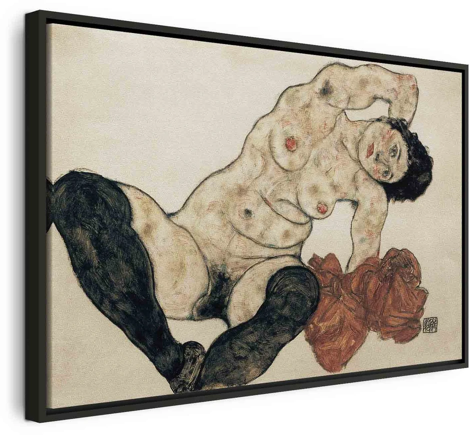 Paveikslas Egon Schiele - Gulintis aktas su geltonu rankšluosčiu