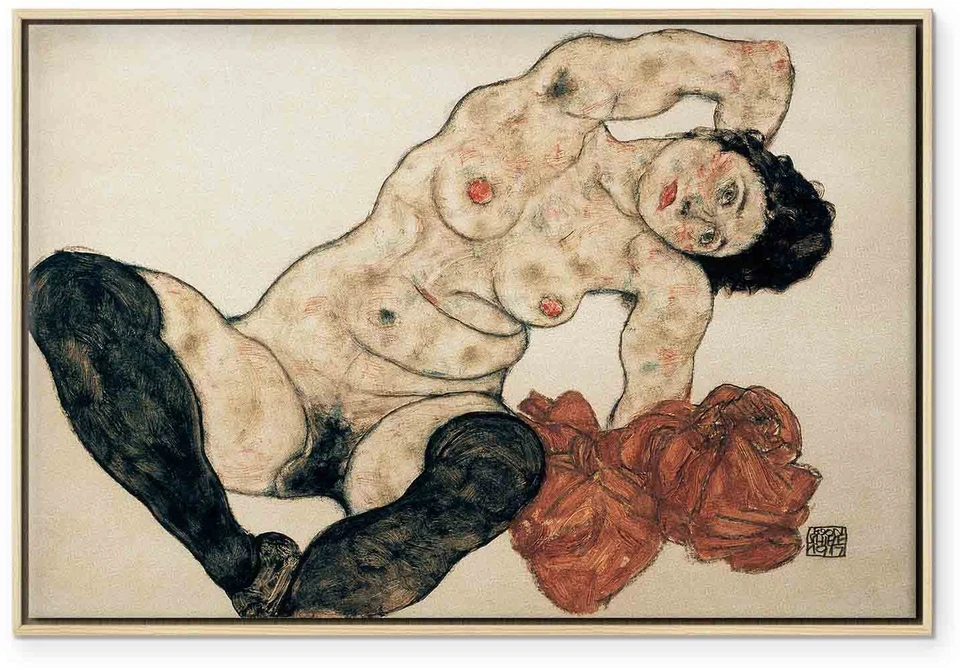 Paveikslas Egon Schiele - Gulintis aktas su geltonu rankšluosčiu