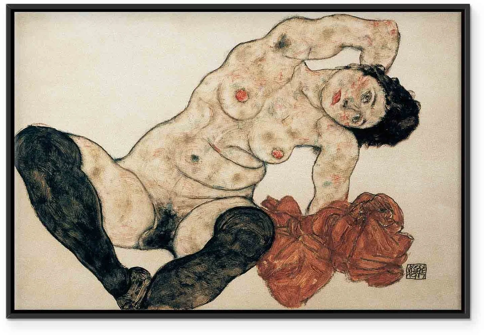 Paveikslas Egon Schiele - Gulintis aktas su geltonu rankšluosčiu