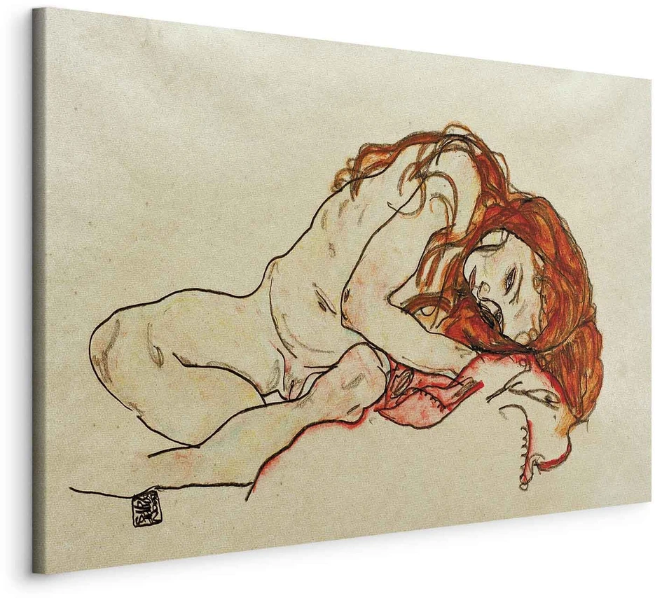 Paveikslas Egon Schiele - Pritūpusi mergina nuleista galva