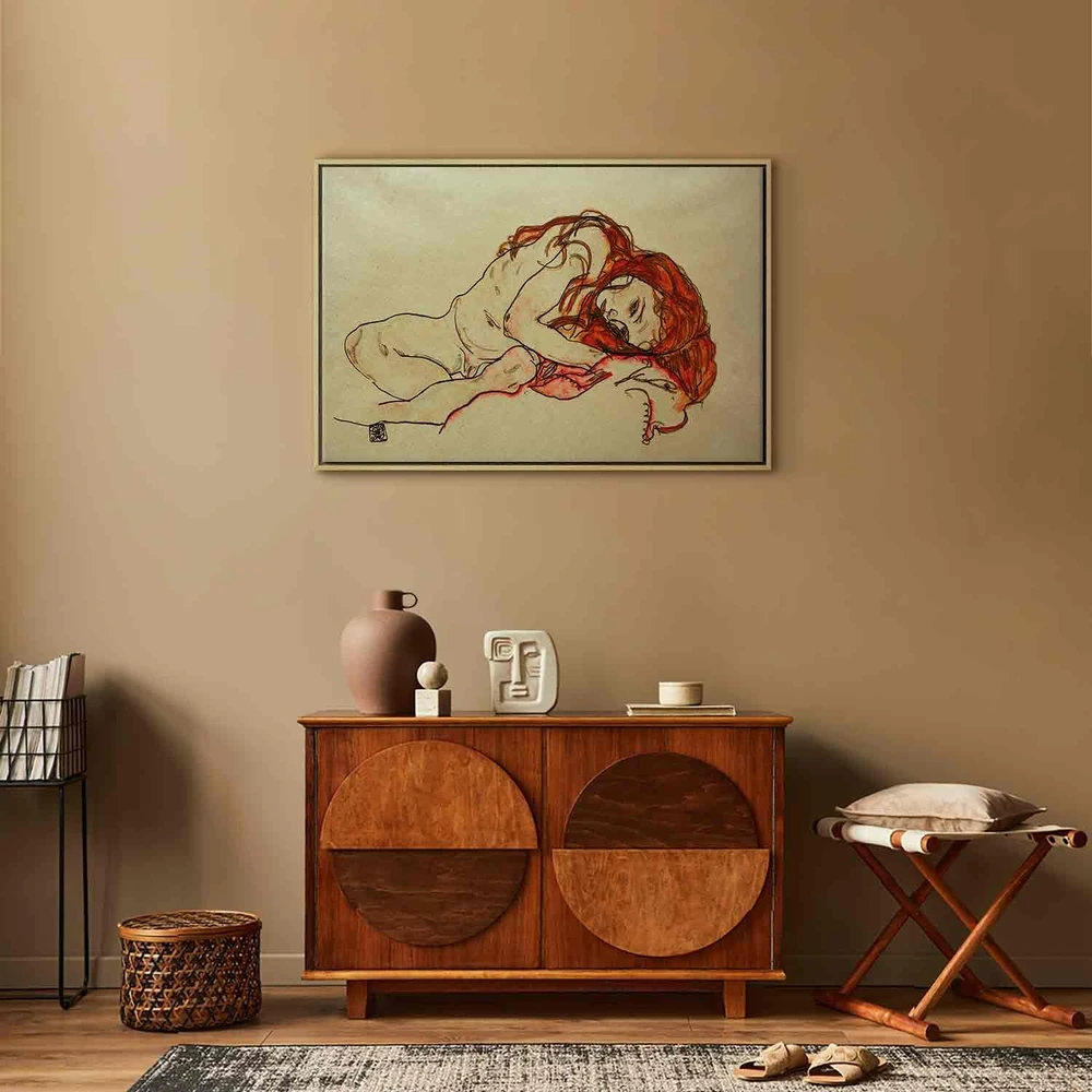 Paveikslas Egon Schiele - Pritūpusi mergina nuleista galva
