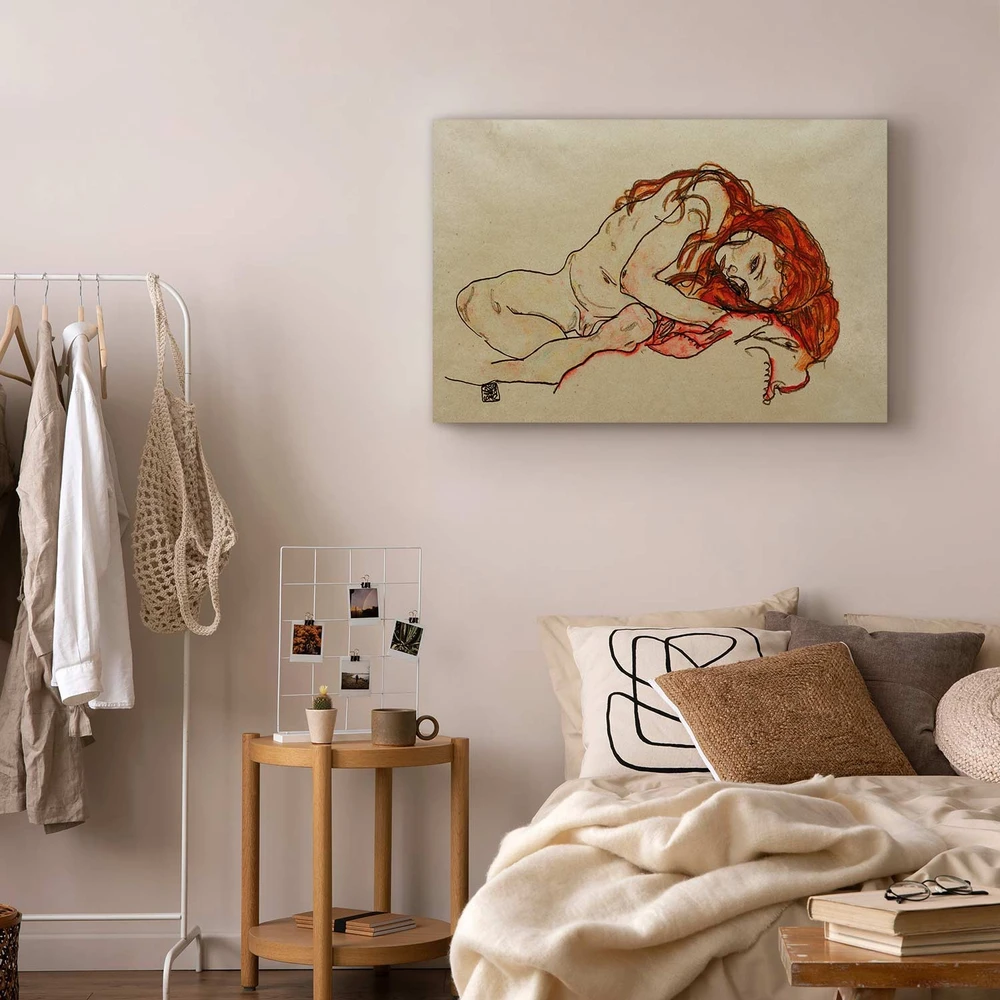 Paveikslas Egon Schiele - Pritūpusi mergina nuleista galva