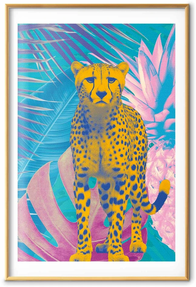 Paveikslas - Egzotiškas leopardas - spalvingas gepardo portretas tarp tropinių lapų