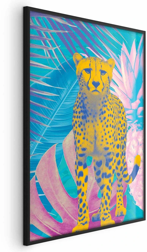 Paveikslas - Egzotiškas leopardas - spalvingas gepardo portretas tarp tropinių lapų