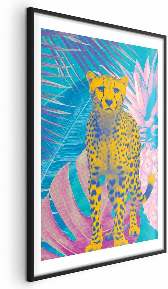 Paveikslas - Egzotiškas leopardas - spalvingas gepardo portretas tarp tropinių lapų