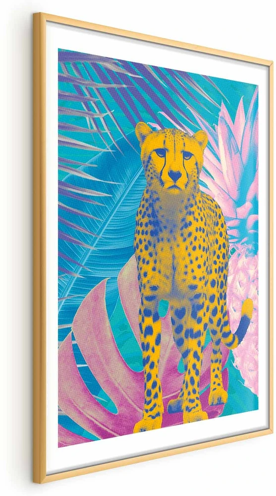 Paveikslas - Egzotiškas leopardas - spalvingas gepardo portretas tarp tropinių lapų
