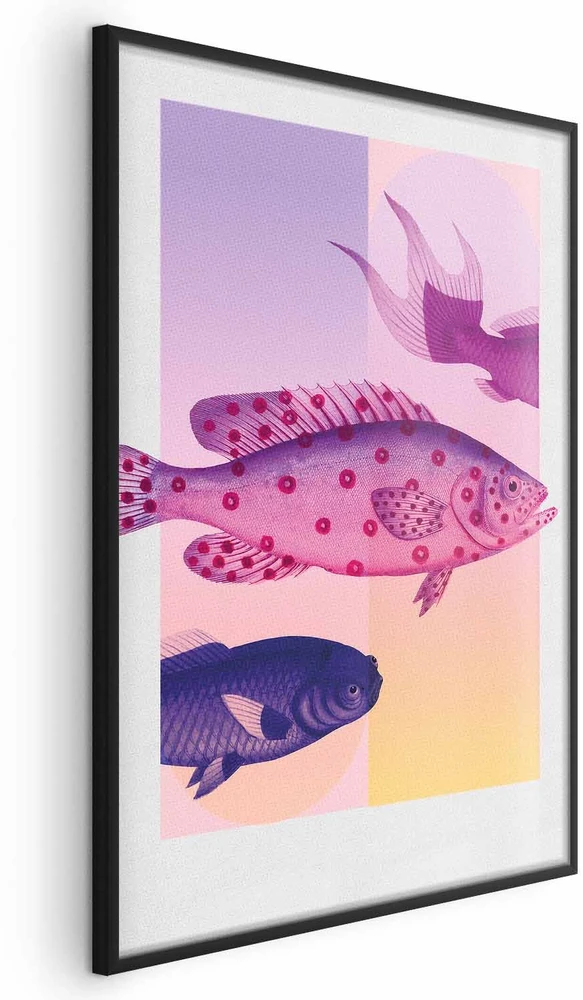 Paveikslas - Fantastiškos žuvys - meninė iliustracija spalvingame fone