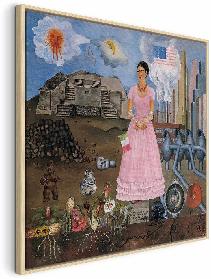 Paveikslas Frida Kahlo - Autoportretas ant Meksikos ir Jungtinių Valstijų sienos