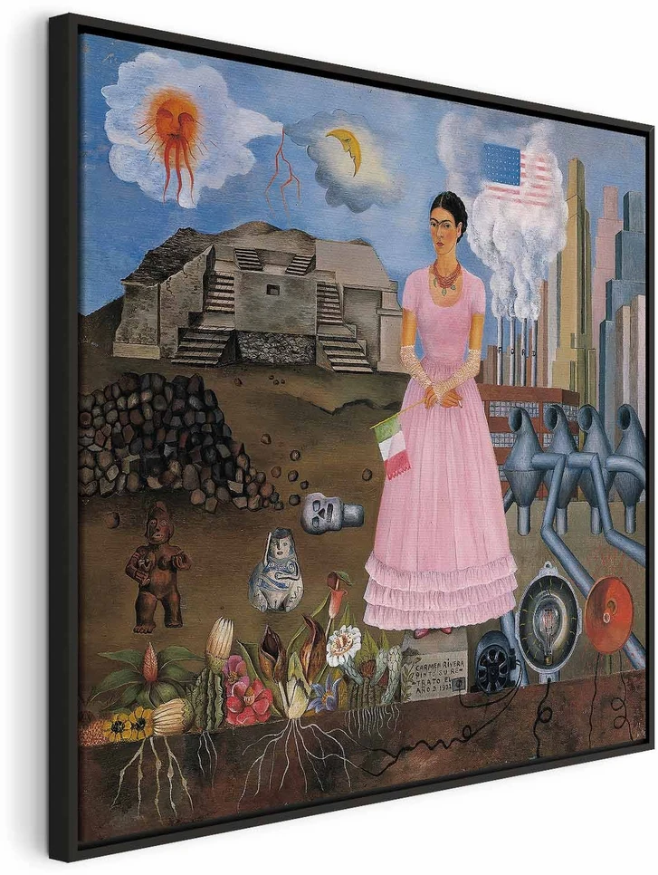 Paveikslas Frida Kahlo - Autoportretas ant Meksikos ir Jungtinių Valstijų sienos