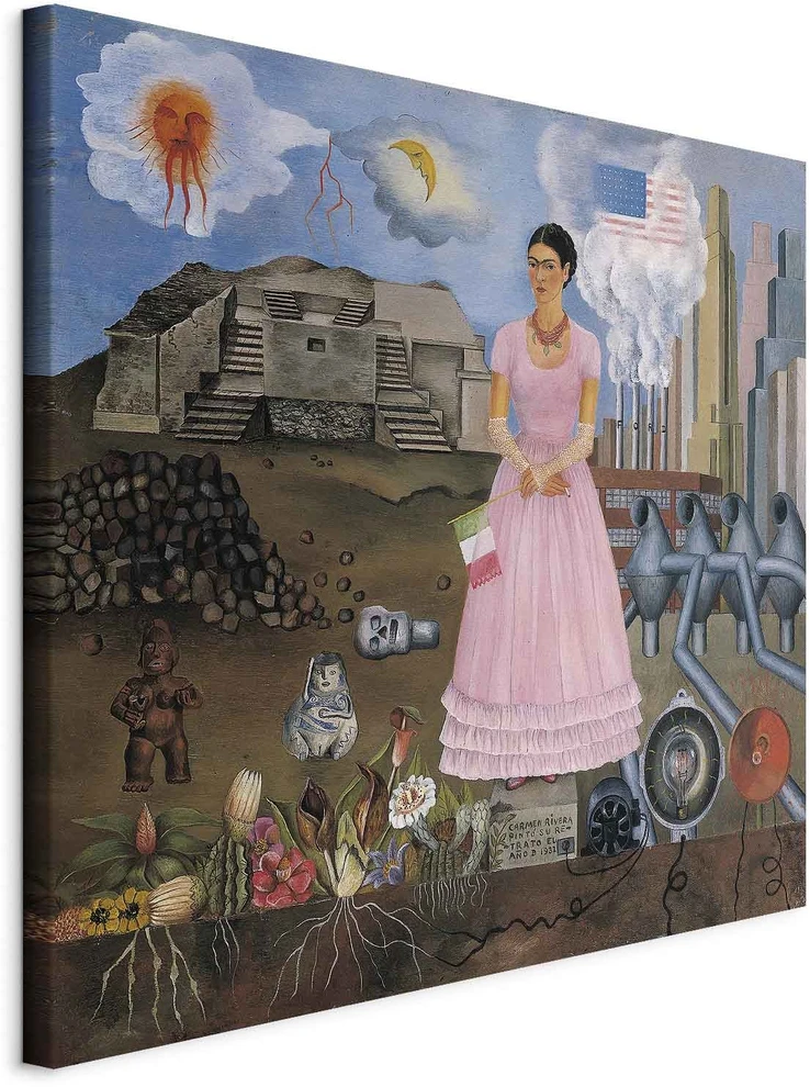 Paveikslas Frida Kahlo - Autoportretas ant Meksikos ir Jungtinių Valstijų sienos