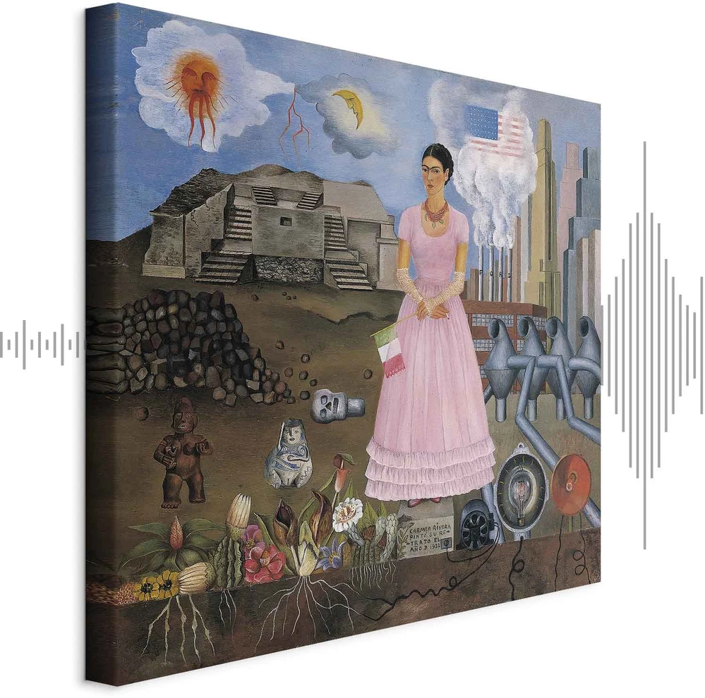 Paveikslas Frida Kahlo - Autoportretas ant Meksikos ir Jungtinių Valstijų sienos