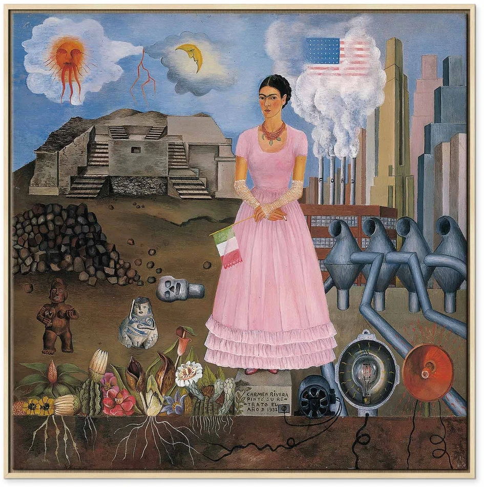Paveikslas Frida Kahlo - Autoportretas ant Meksikos ir Jungtinių Valstijų sienos