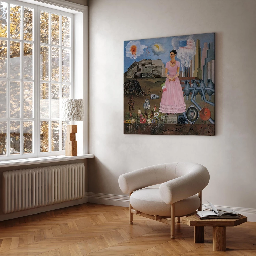 Paveikslas Frida Kahlo - Autoportretas ant Meksikos ir Jungtinių Valstijų sienos