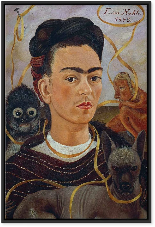 Paveikslas Frida Kahlo - Autoportretas su Changuito