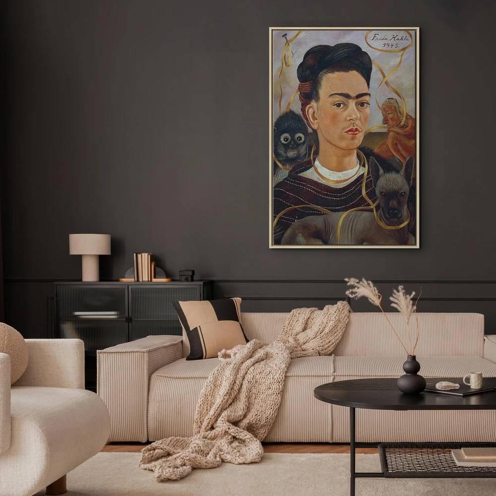 Paveikslas Frida Kahlo - Autoportretas su Changuito