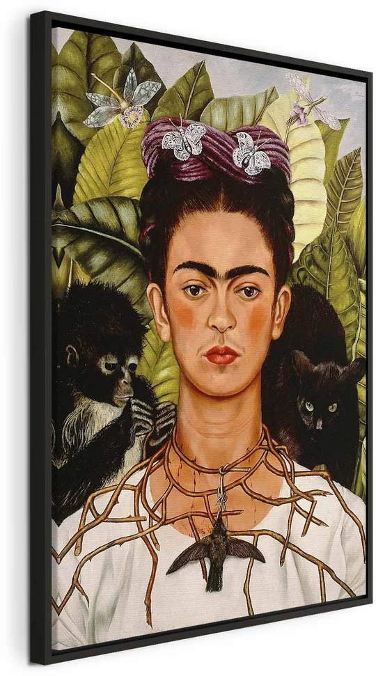 Paveikslas Frida Kahlo - Autoportretas su erškėčių vėriniu ir kolibriu