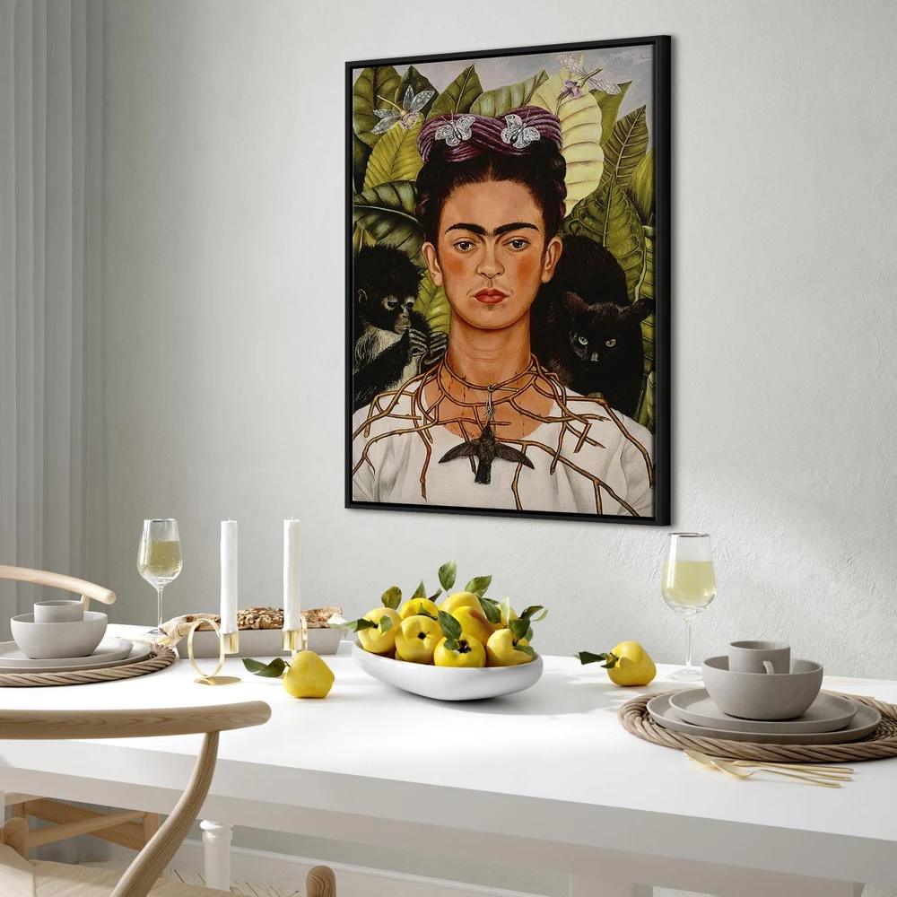 Paveikslas Frida Kahlo - Autoportretas su erškėčių vėriniu ir kolibriu