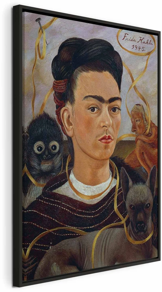 Paveikslas Frida Kahlo - Autoportretas su Changuito
