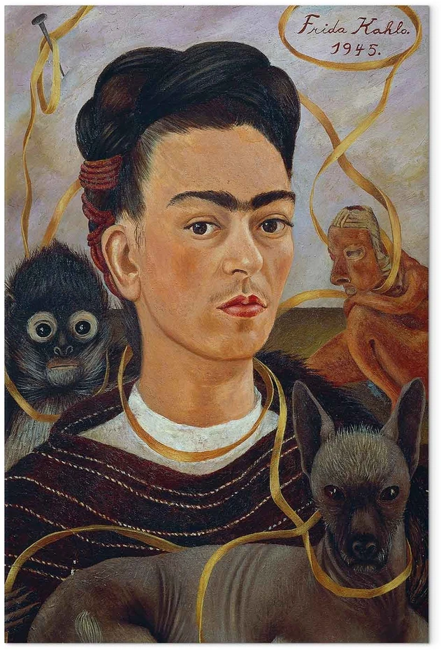 Paveikslas Frida Kahlo - Autoportretas su Changuito
