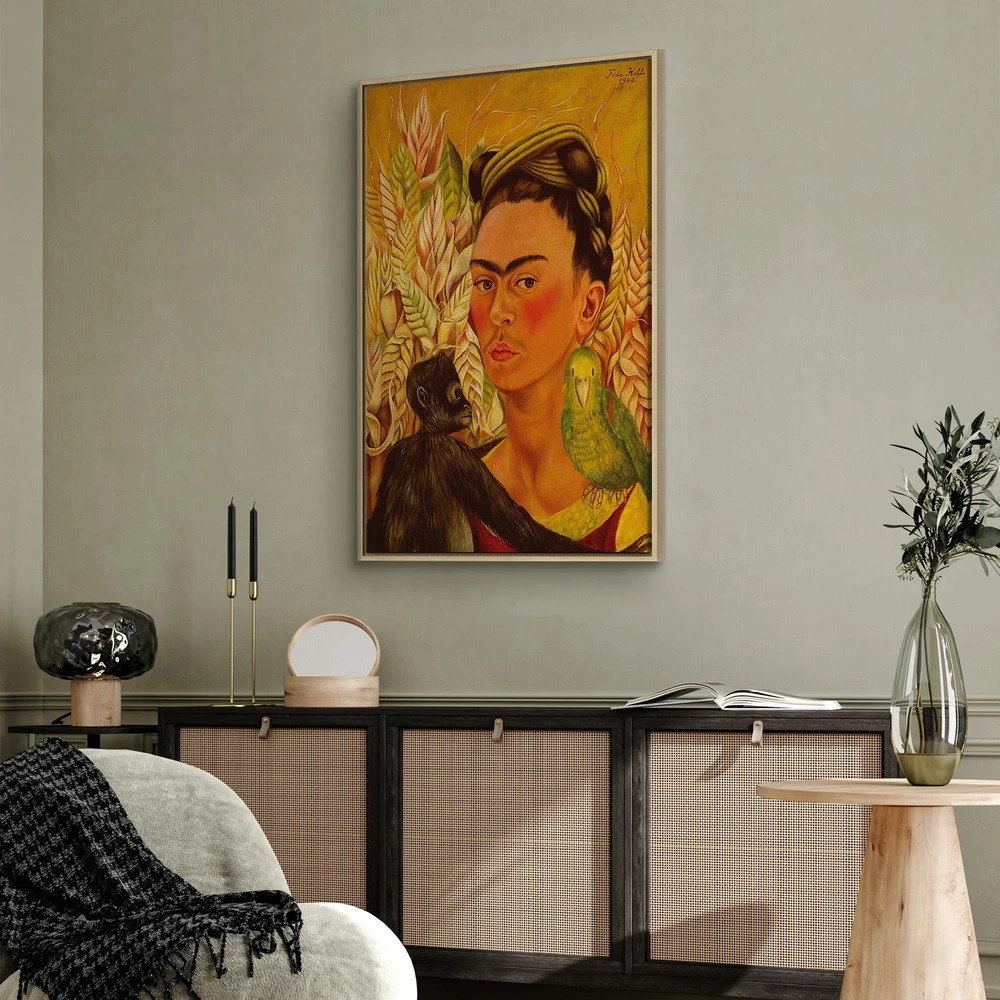 Paveikslas Frida Kahlo - Autoportretas su beždžione ir papūga