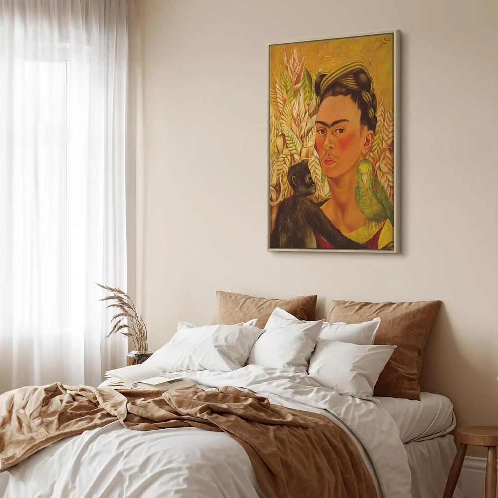 Paveikslas Frida Kahlo - Autoportretas su beždžione ir papūga