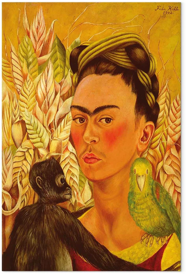 Paveikslas Frida Kahlo - Autoportretas su beždžione ir papūga