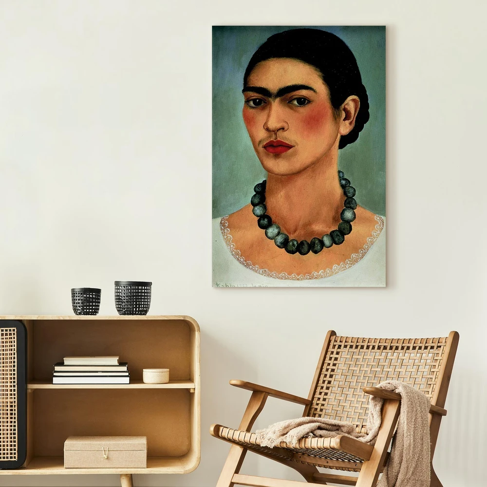 Paveikslas Frida Kahlo - Autoportretas su karoliukų vėriniu
