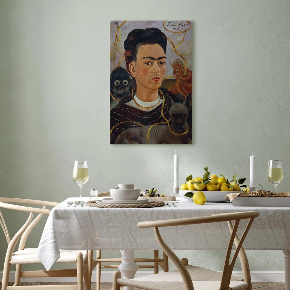 Paveikslas Frida Kahlo - Autoportretas su Changuito