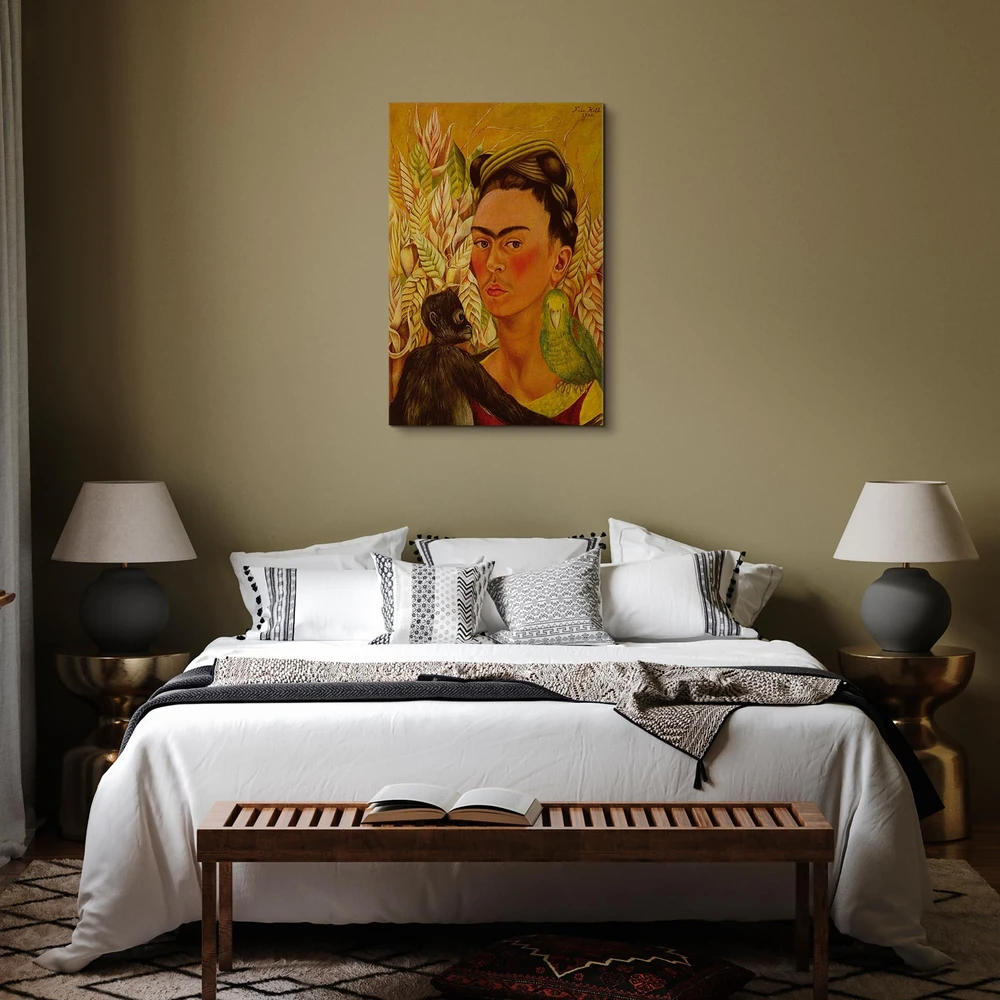Paveikslas Frida Kahlo - Autoportretas su beždžione ir papūga