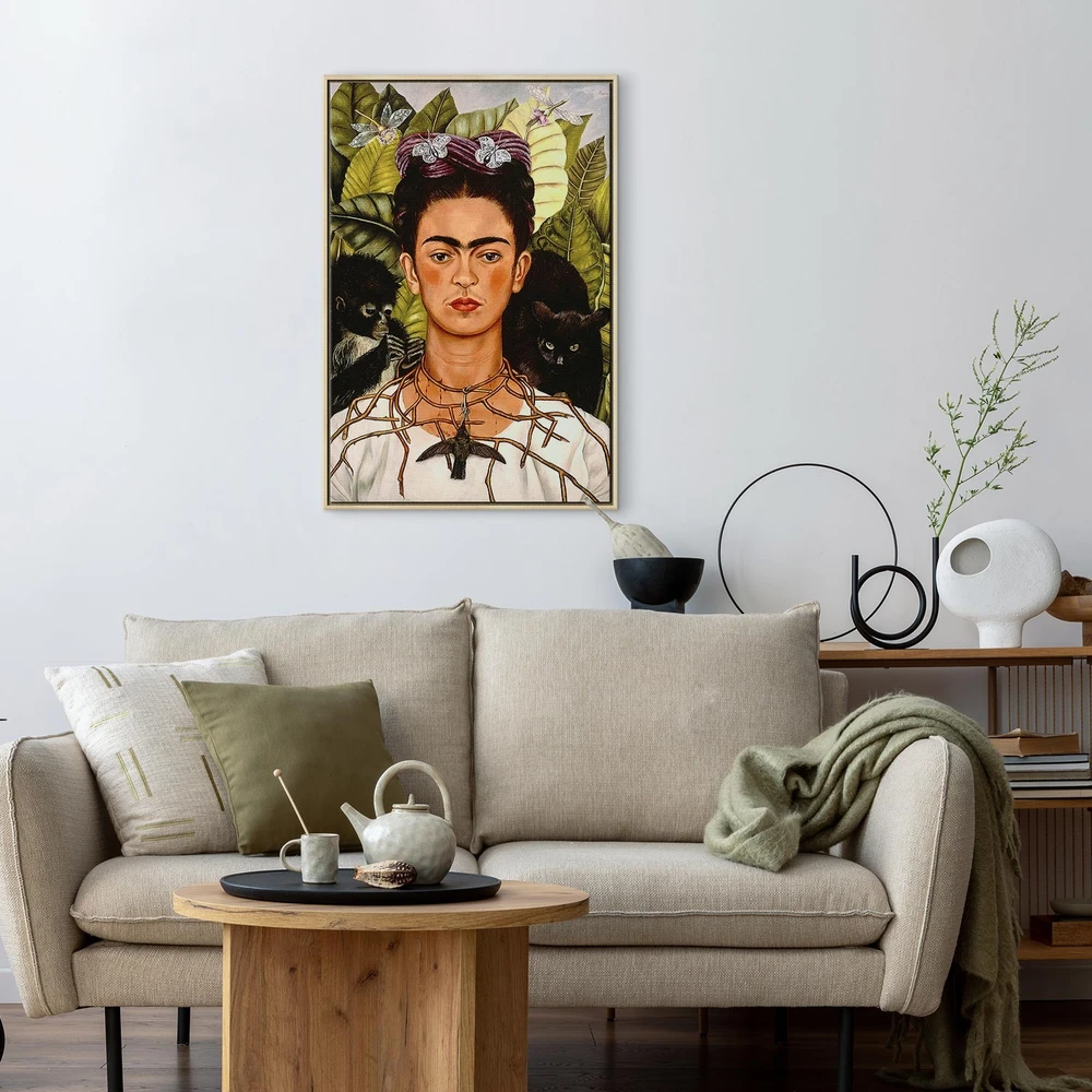 Paveikslas Frida Kahlo - Autoportretas su erškėčių vėriniu ir kolibriu