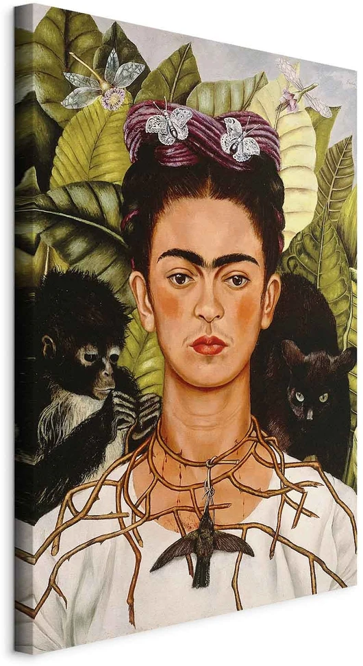 Paveikslas Frida Kahlo - Autoportretas su erškėčių vėriniu ir kolibriu