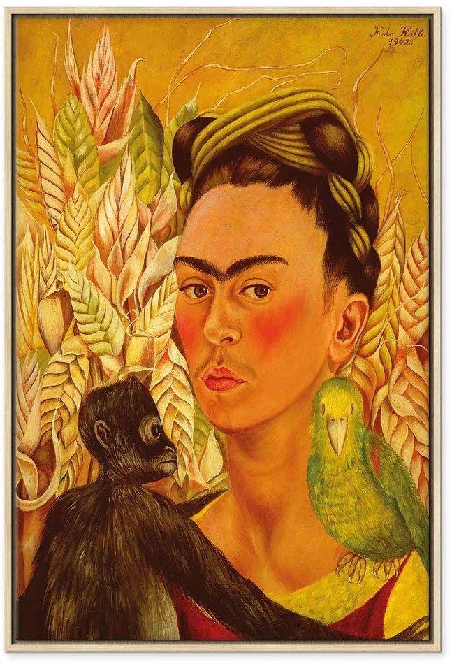 Paveikslas Frida Kahlo - Autoportretas su beždžione ir papūga